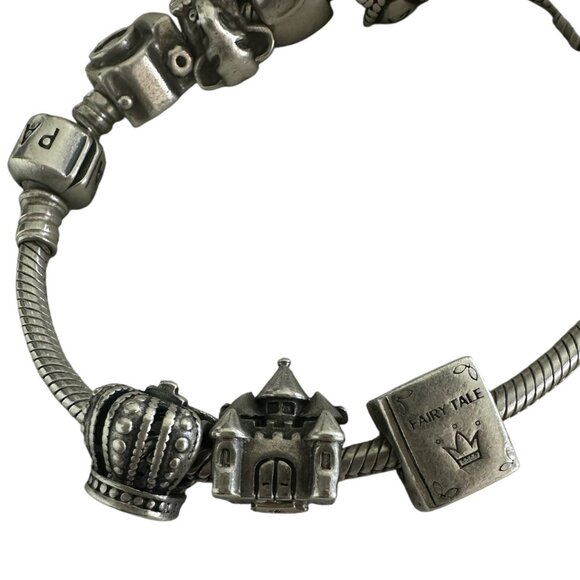 Vintage Pandora Charm Beaded Bracelet 925 Sterling Silver Bracelet w Charms - Picture 8 of 9